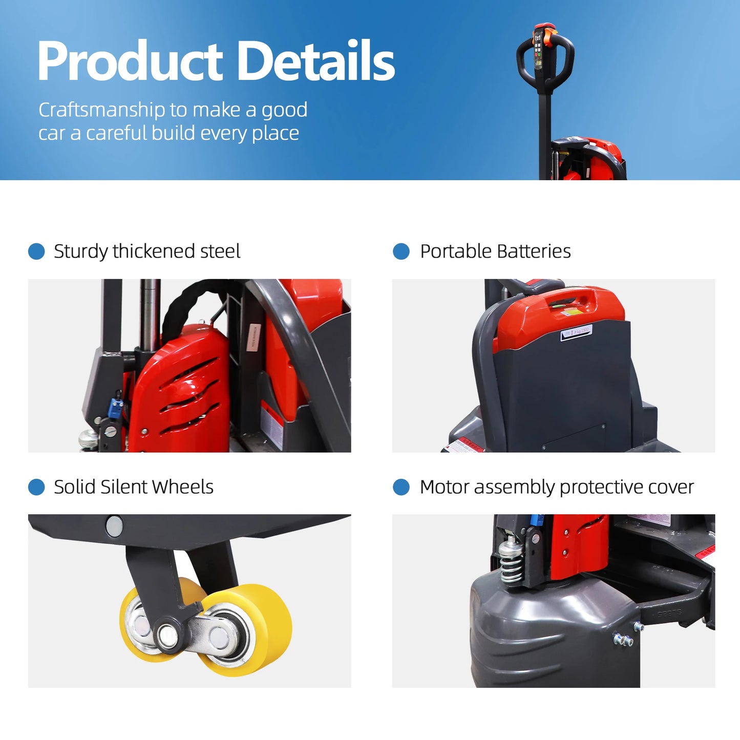 3300 lbs 4400 lbs Capacity Full Electric Pallet Jack Truck Lithium Battery Trucks Fully Powered Handling Jacks 48" x 27" Forks