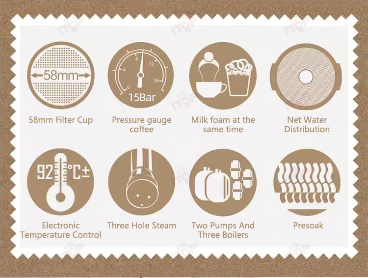 ITOP CM-D1 Small Commercial Coffee Machine Semi-automatic Espresso Machine Double Pumps and three Boilers 220V