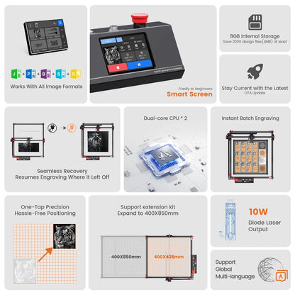 Algolaser 40*43cm CNC Router Laser Cutter Engraver 3.5” Touch Scree Table Lase Cut Engraving Machine DIY Tools For Metal Wood