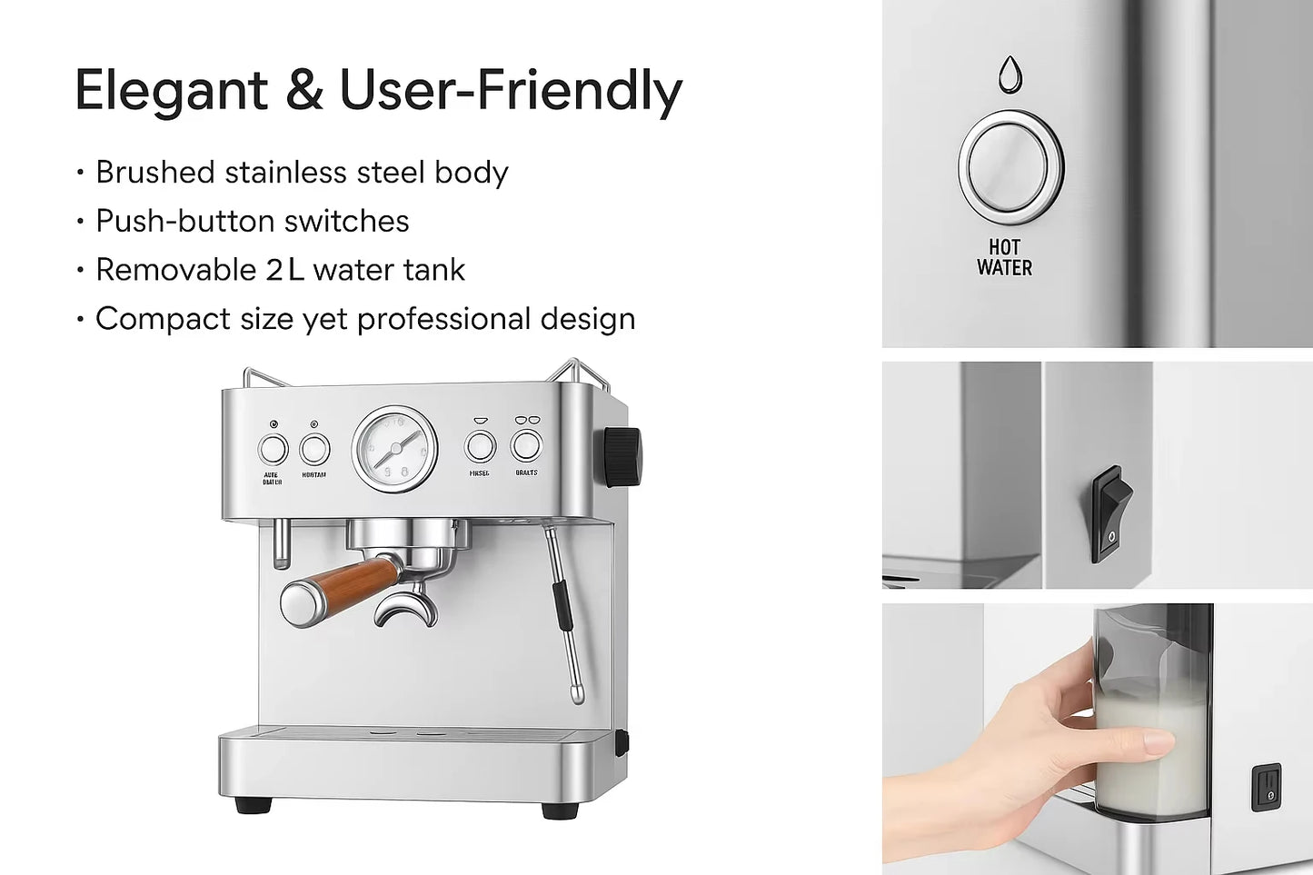 CAFOVO E002 20Bar Espresso Machine with 2 ULKA Pump 2 Boiler for Cafe and Commercial Semi-automatic Coffee Machine 220V 110V