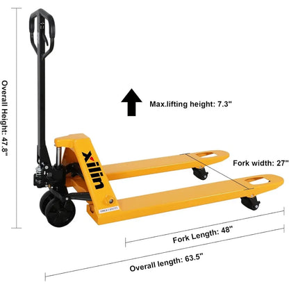 Manual Pallet Jack Truck, Hand Pallet Jack 5500Lbs Capacity 48" L x27 W Forks Standard Duty Pallet Jacks