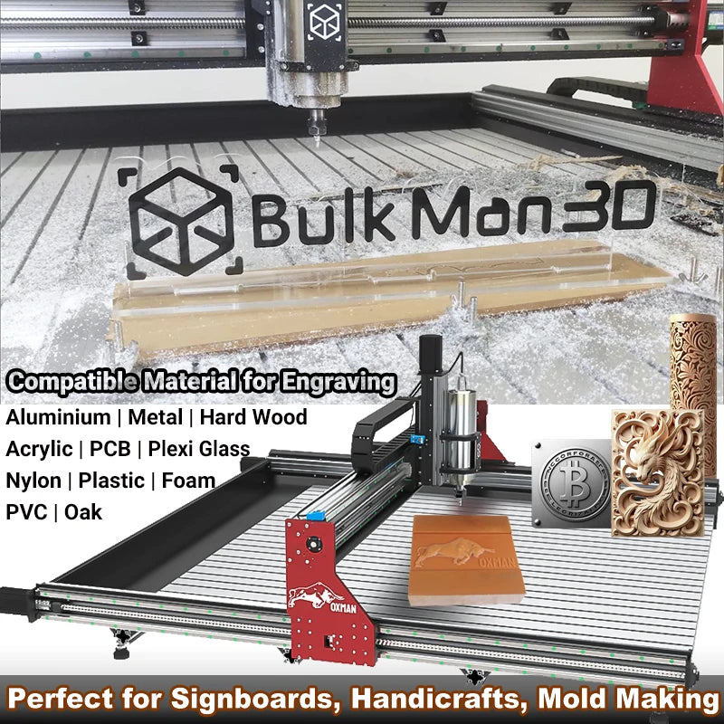 BulkMan3D OXMAN 4-Axis CNC Router Kit with Closed-Loop 20K Speed SFU1610 Ball Screw Dual Linear Rails for Metal Wood Plastic DIY